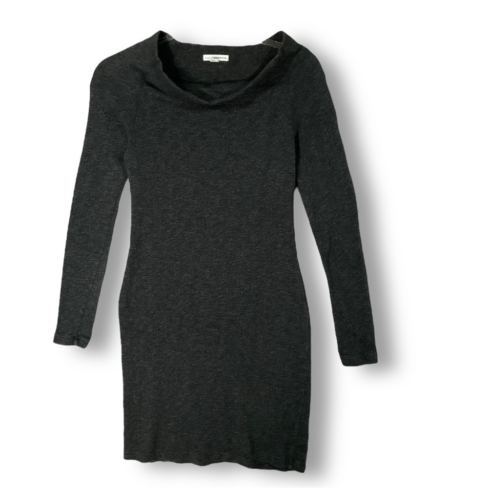 James Perse Knit Sweater Dress Sz S Wide Neck Bodycon Minimalist Gray